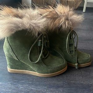 Barney’s New York Heidi Suede Fox Fur Trim Boots